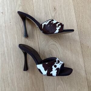 Aldo Mule Sandals Cowhide Evadalia Size US 5 Brown White